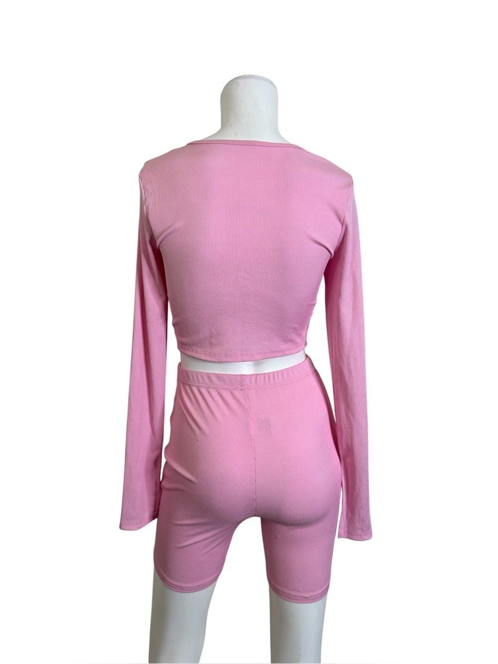 Pink Ribbed Two-Piece Zip Front Lounge Set - Picture 8 of 8